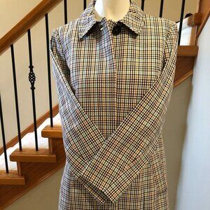 Talbots Plaid Button Down 100% Cotton Lined Car Coat Blue Tan Burgundy Sz 2 NWOT